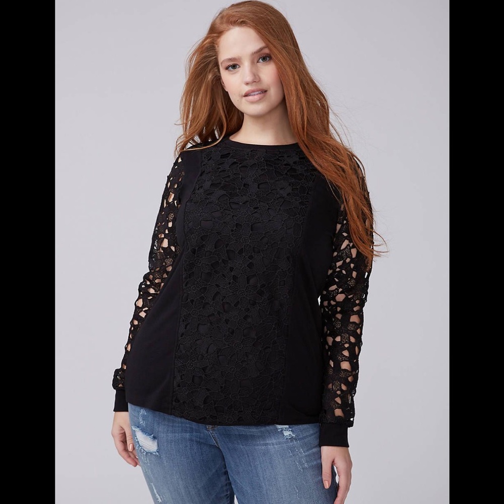 Lane Bryant lace front sweatshirt 26/28 NWT